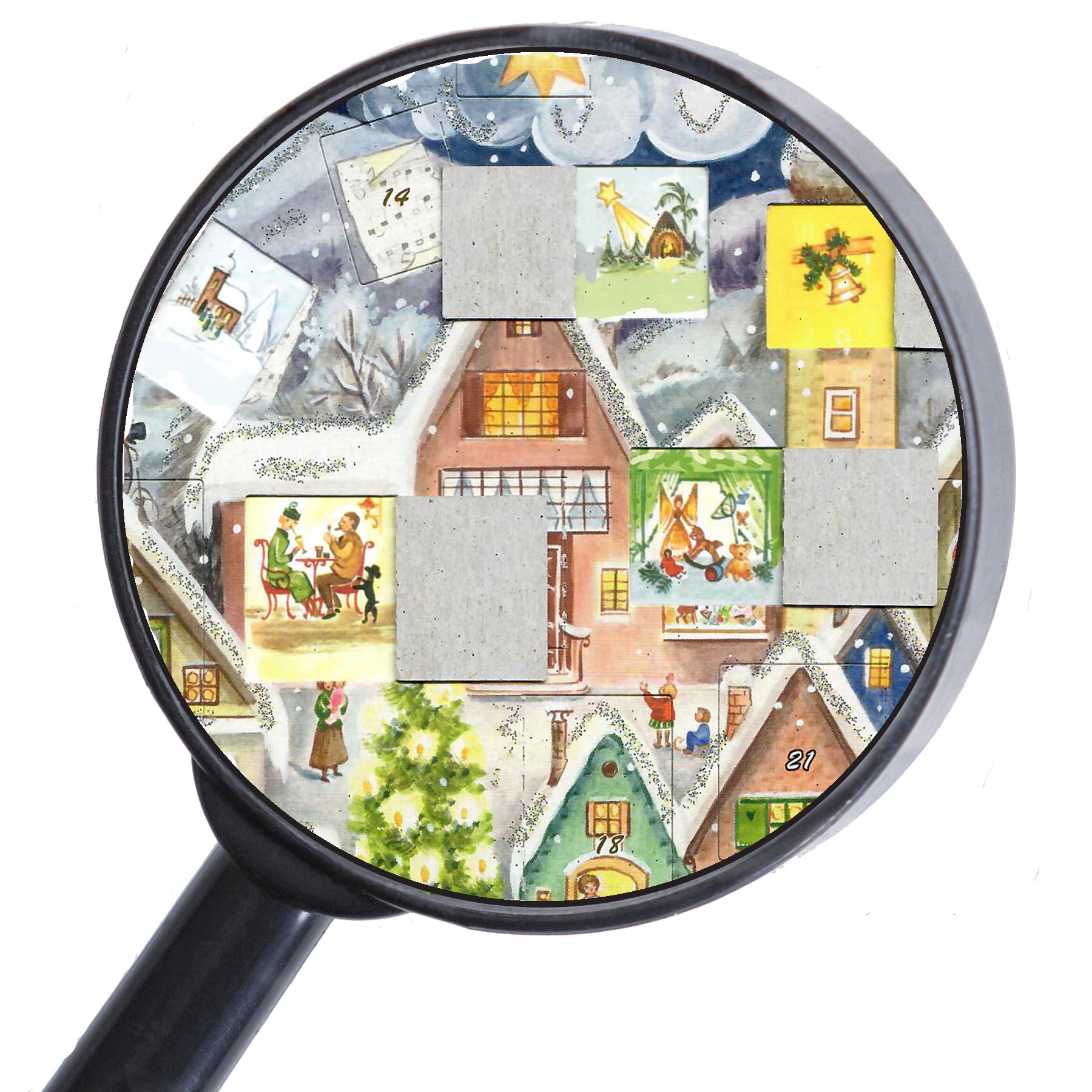 Adventskalender "Engelskonzert" mit einigen geöffneten Türchen