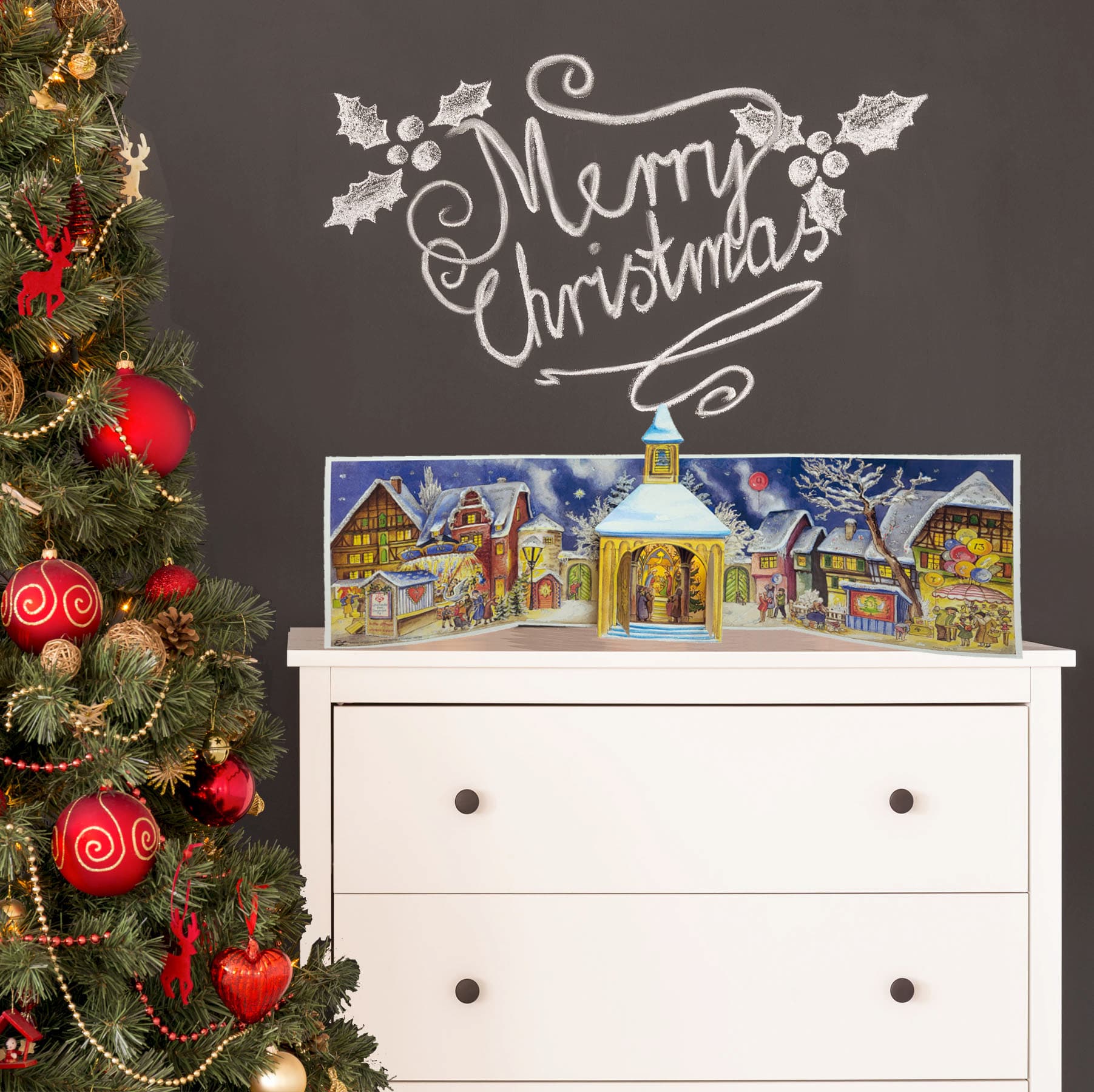 Panorma Adventskalender Kappellenplatz aufgestellt