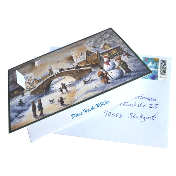 Postkarten-Adventskalender "An der Brücke" mit Briefumschlag
