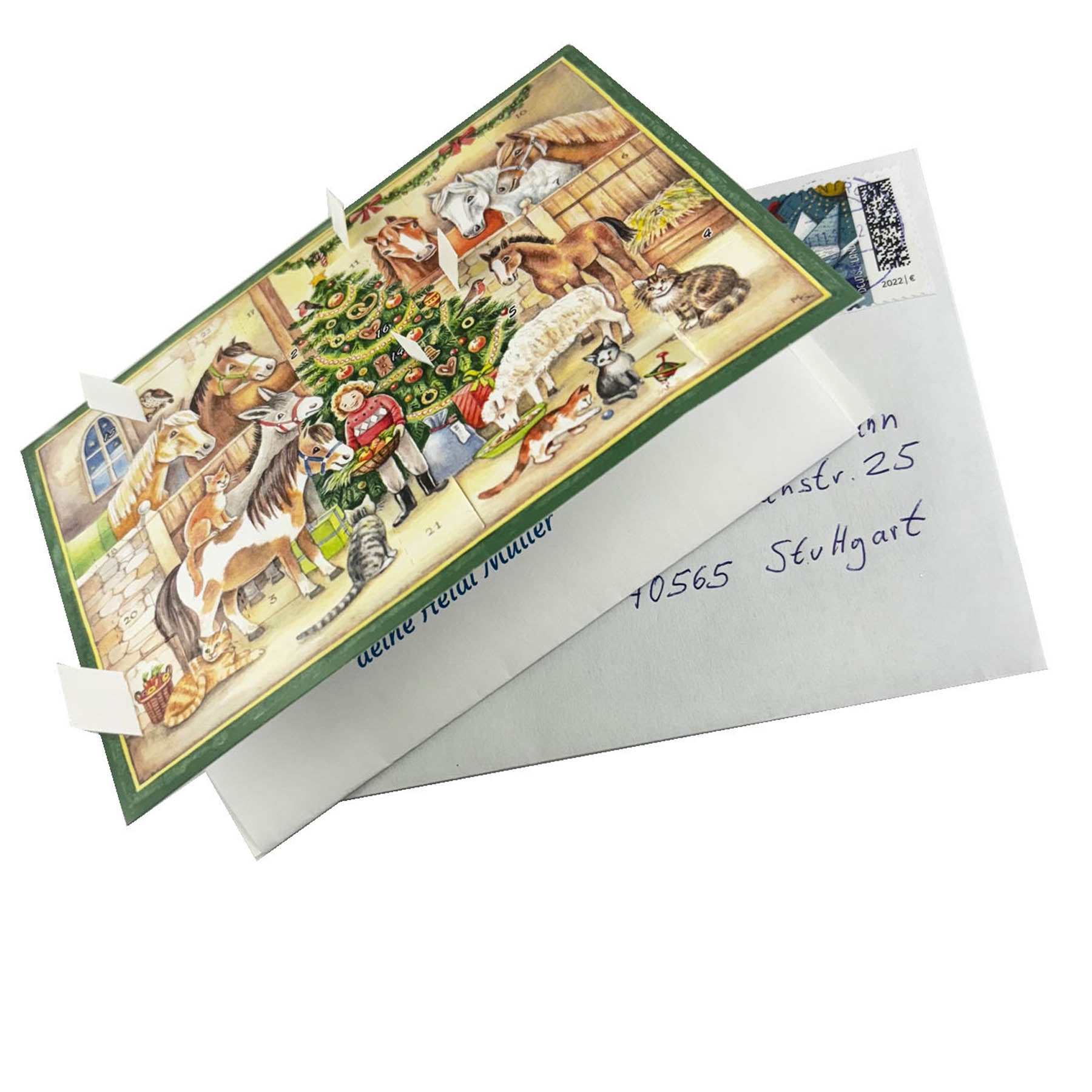 Postkarten-Adventskalender im Stall
