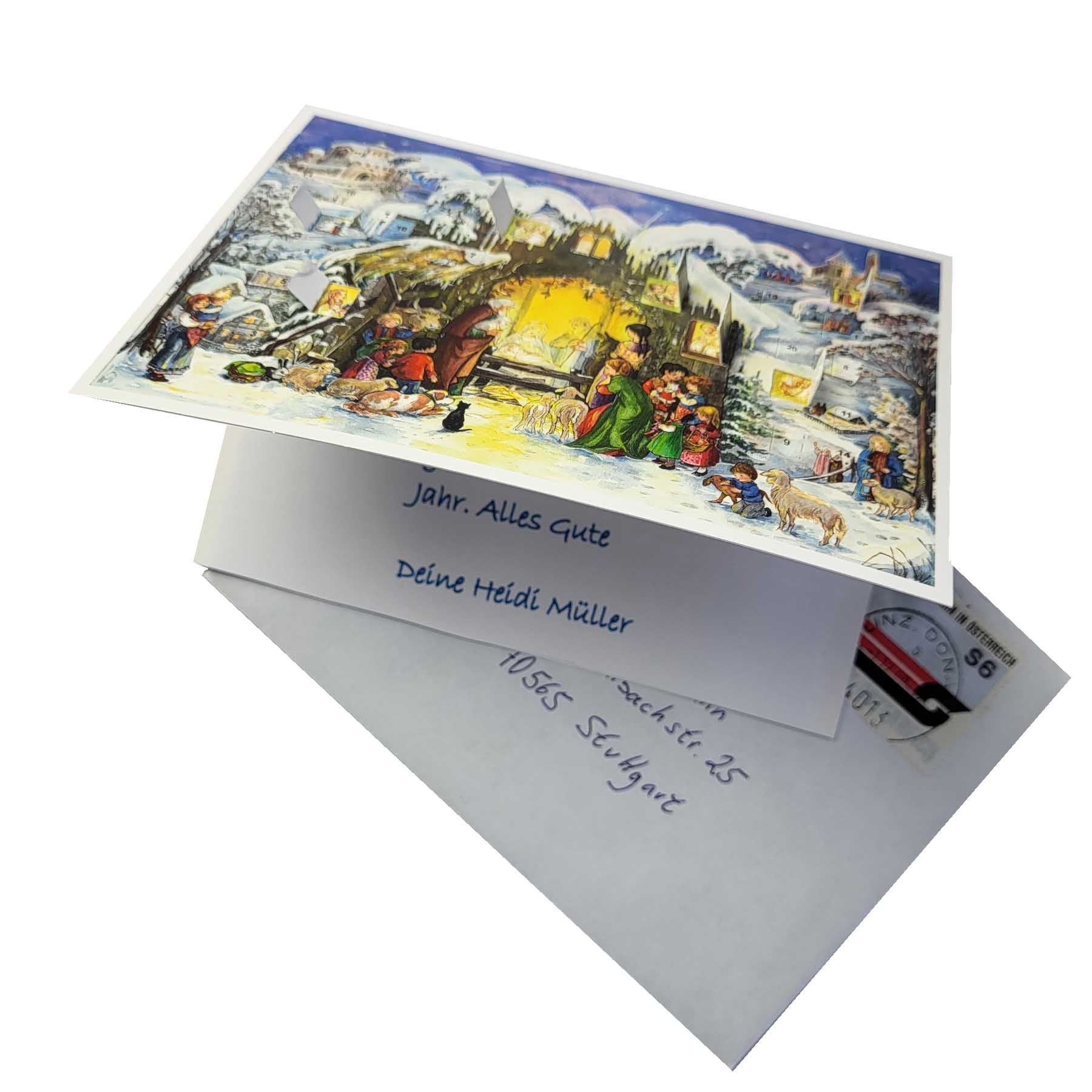 Postkarten-Adventskalender Jesus ist geboren mit offenen Türchen