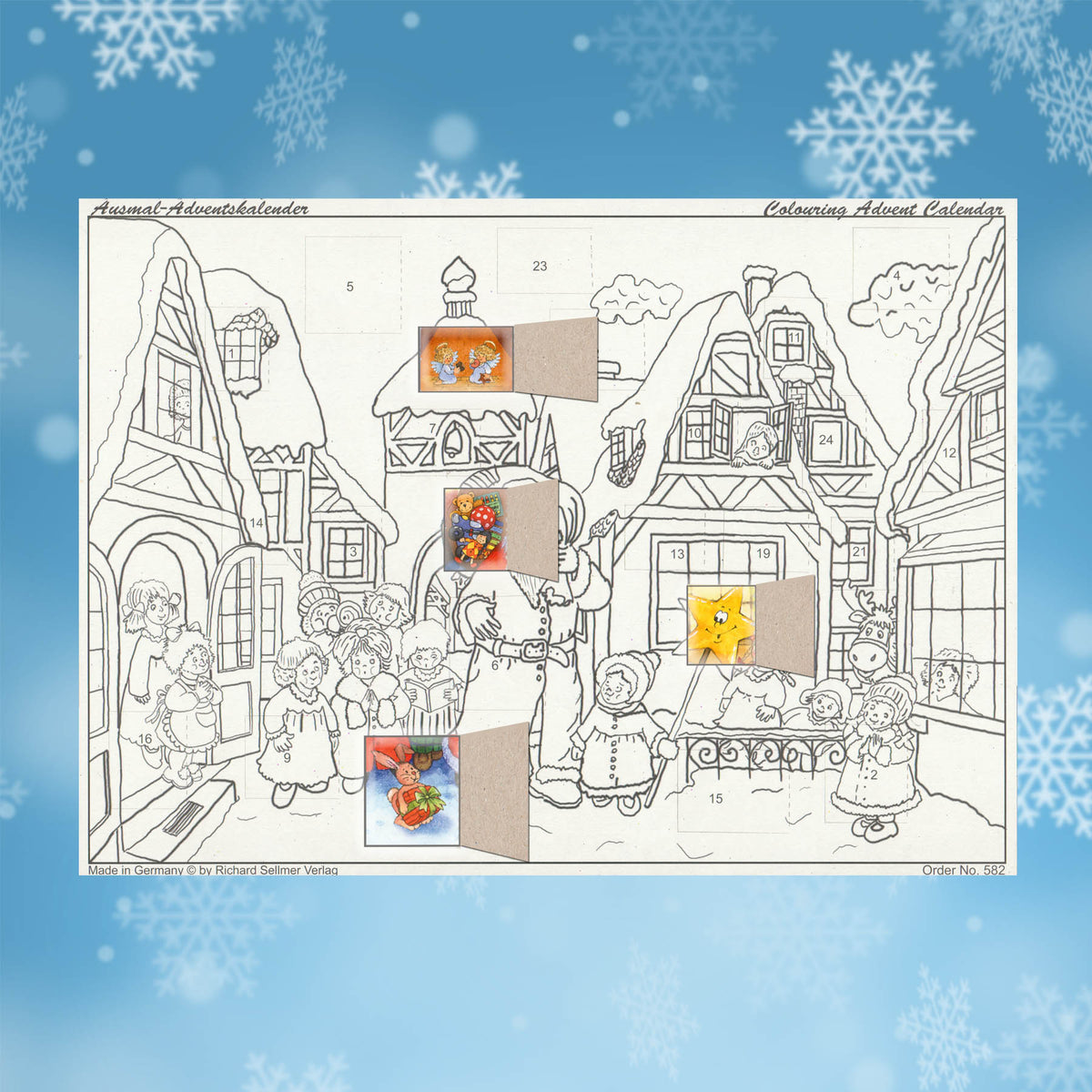 Calendrier de l'Avent à colorier « Le Père Noël arrive en ville »