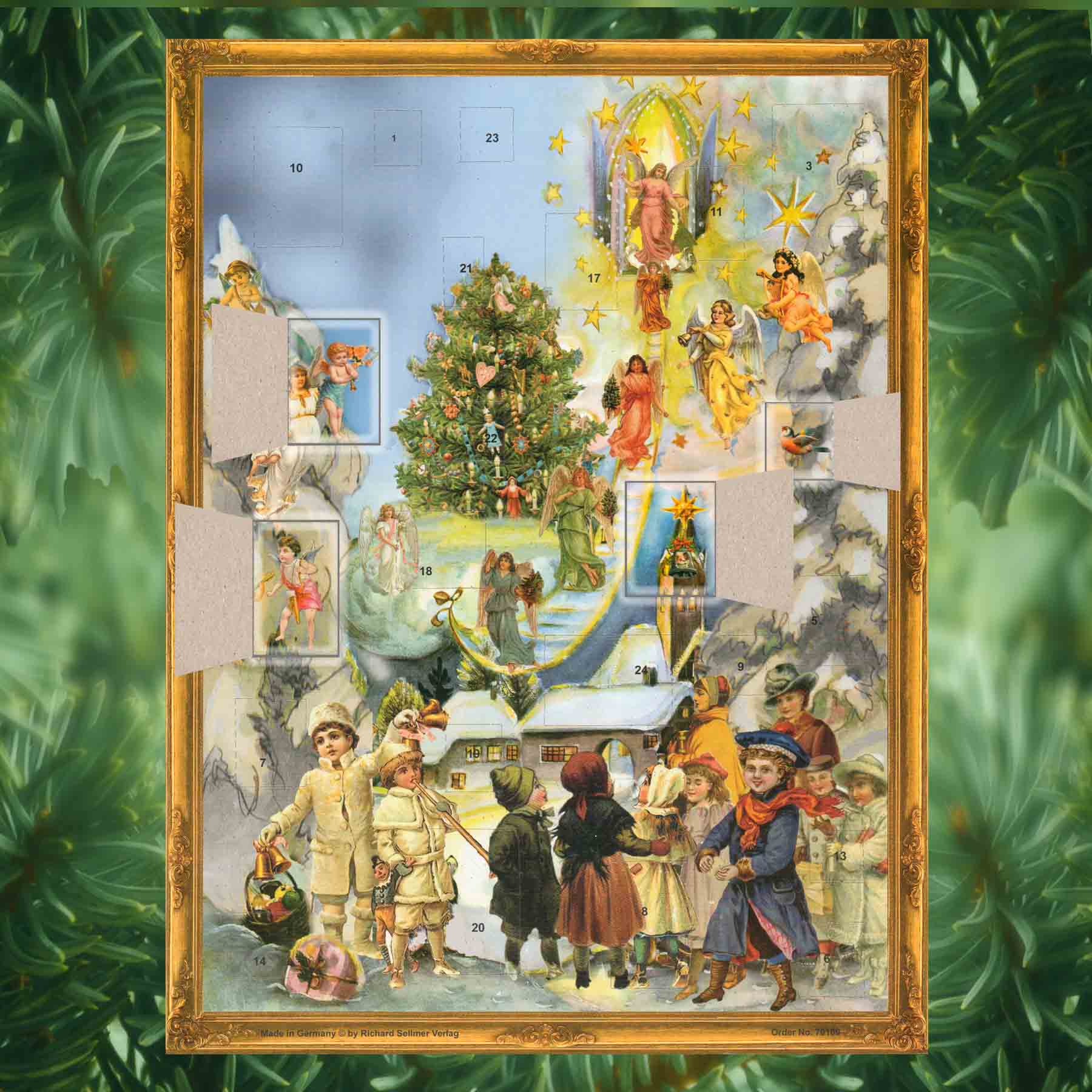 Adventskalender Himmelsleiter mit einigen geöffneten Türchen