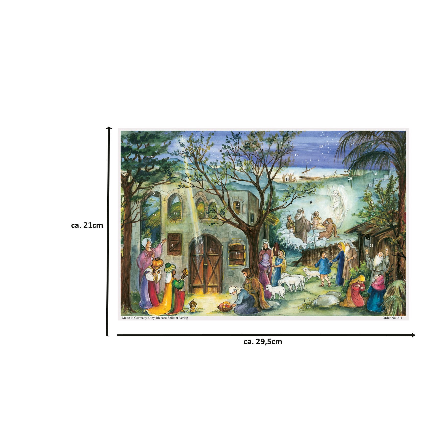 Adventskalender A4 "Stall von Bethlehem" - Größenangabe