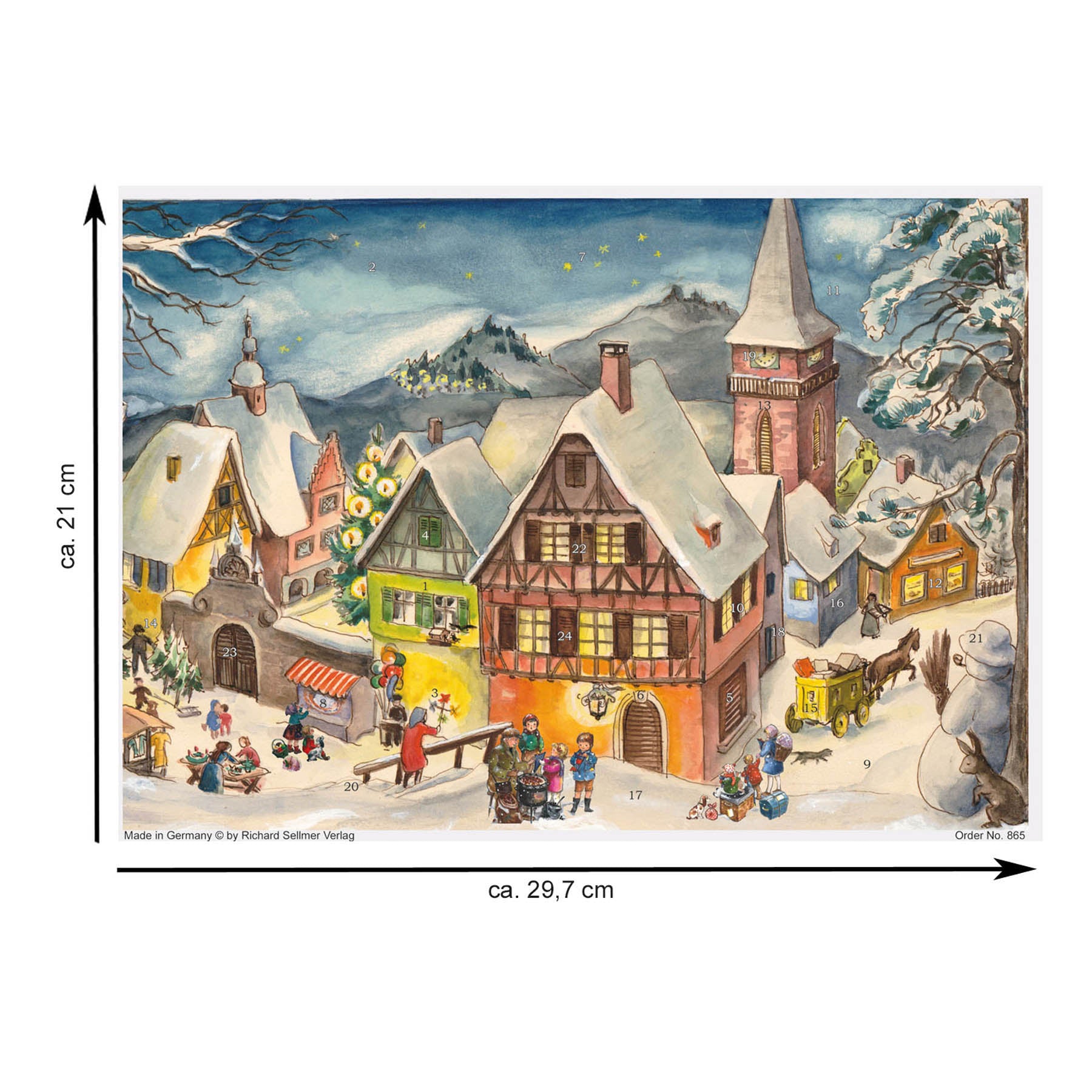 Adventskalender "Verschneites Dorf" - Größenangabe