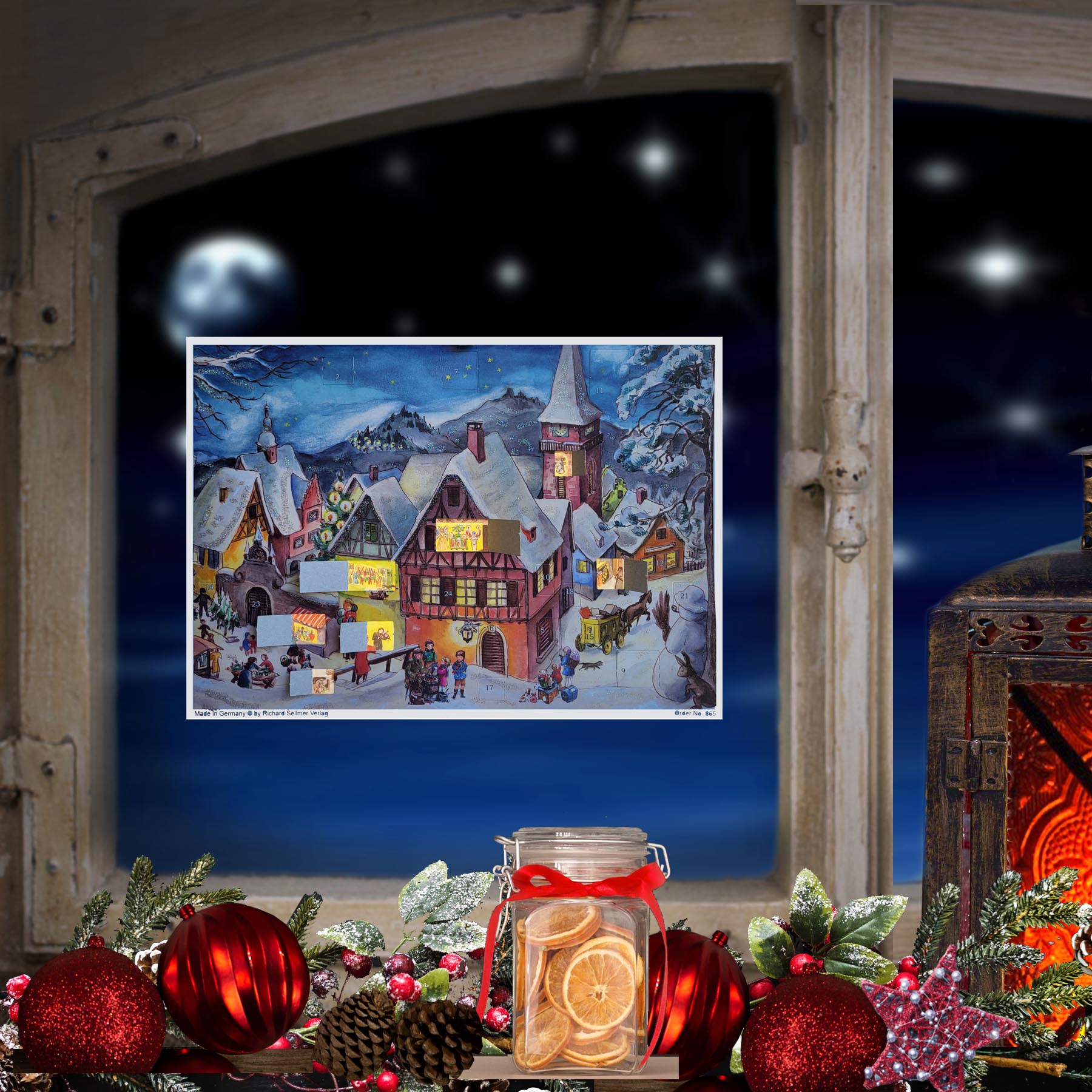 Adventskalender "Verschneites Dorf" - Am Fenster