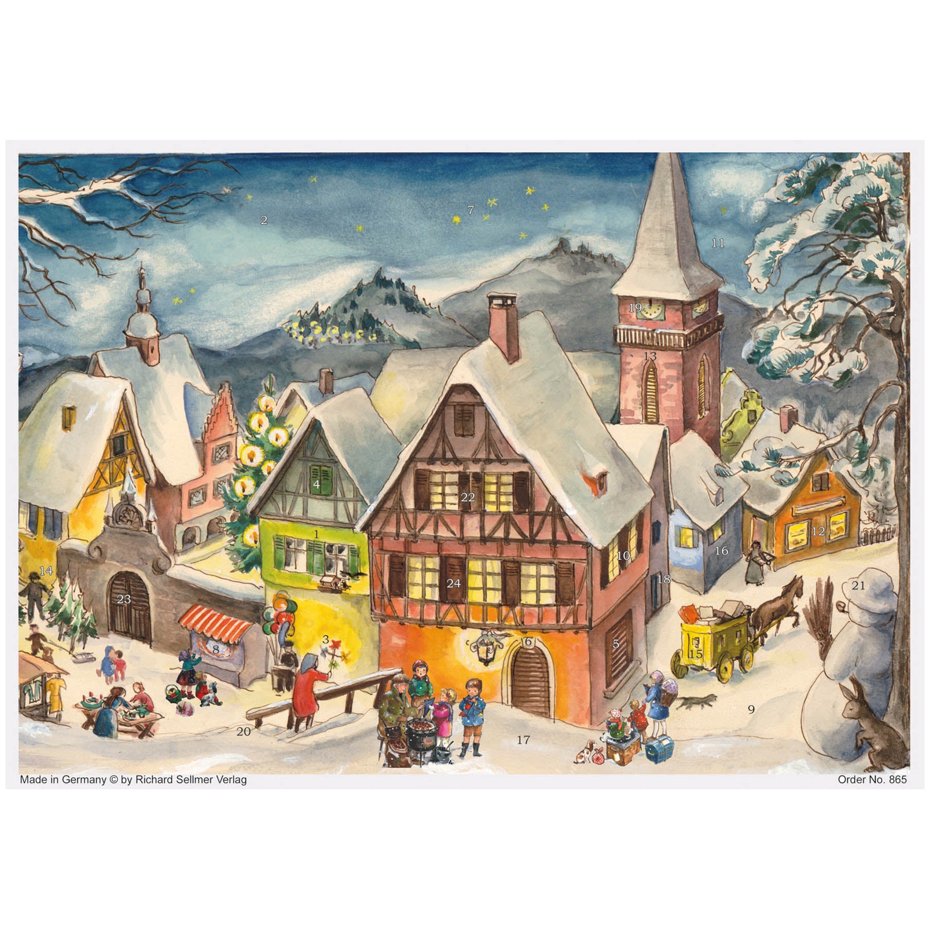 A4 Adventskalender verschneites Dorf