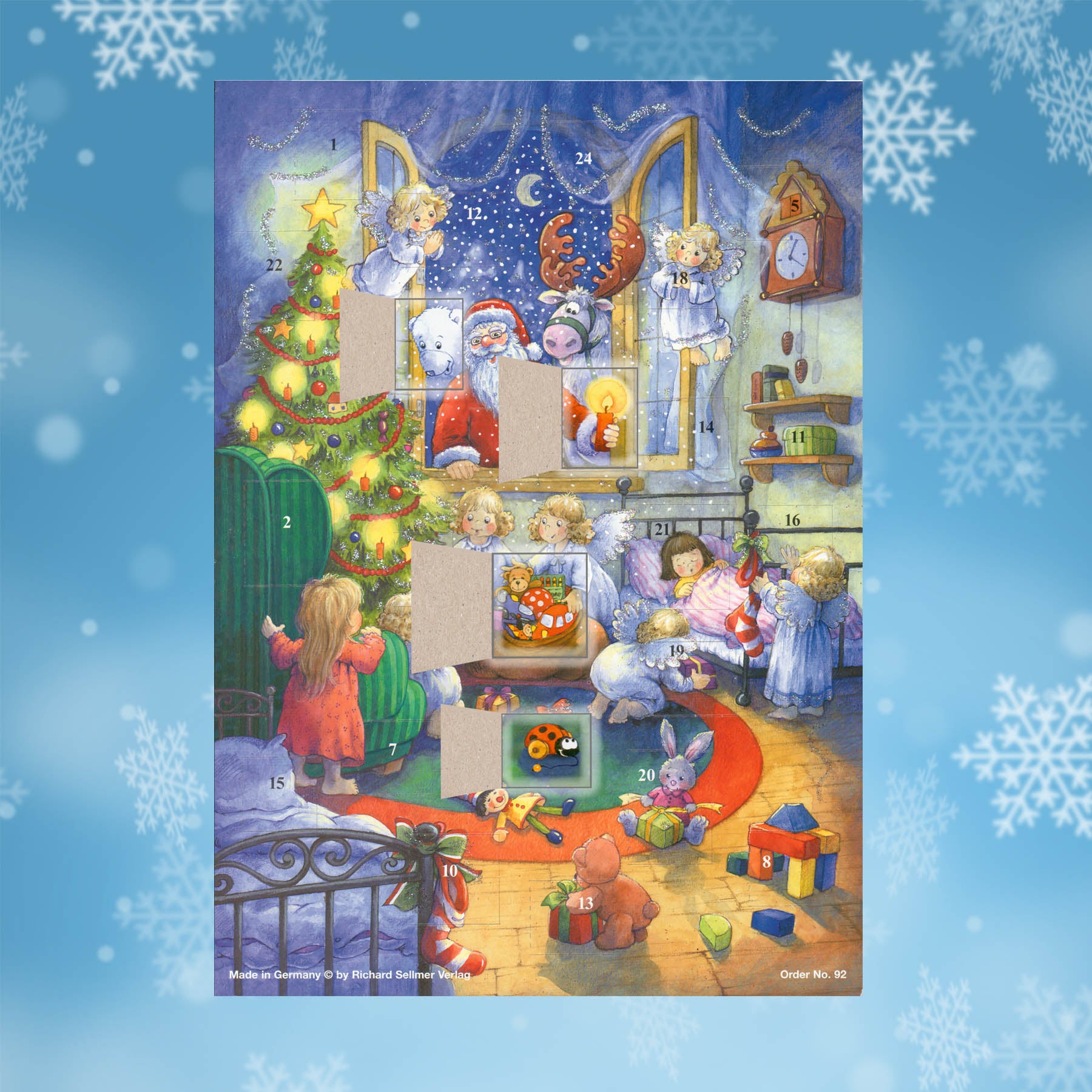 Adventskalender Weihnachtsträume mit einigen geöffneten Türchen
