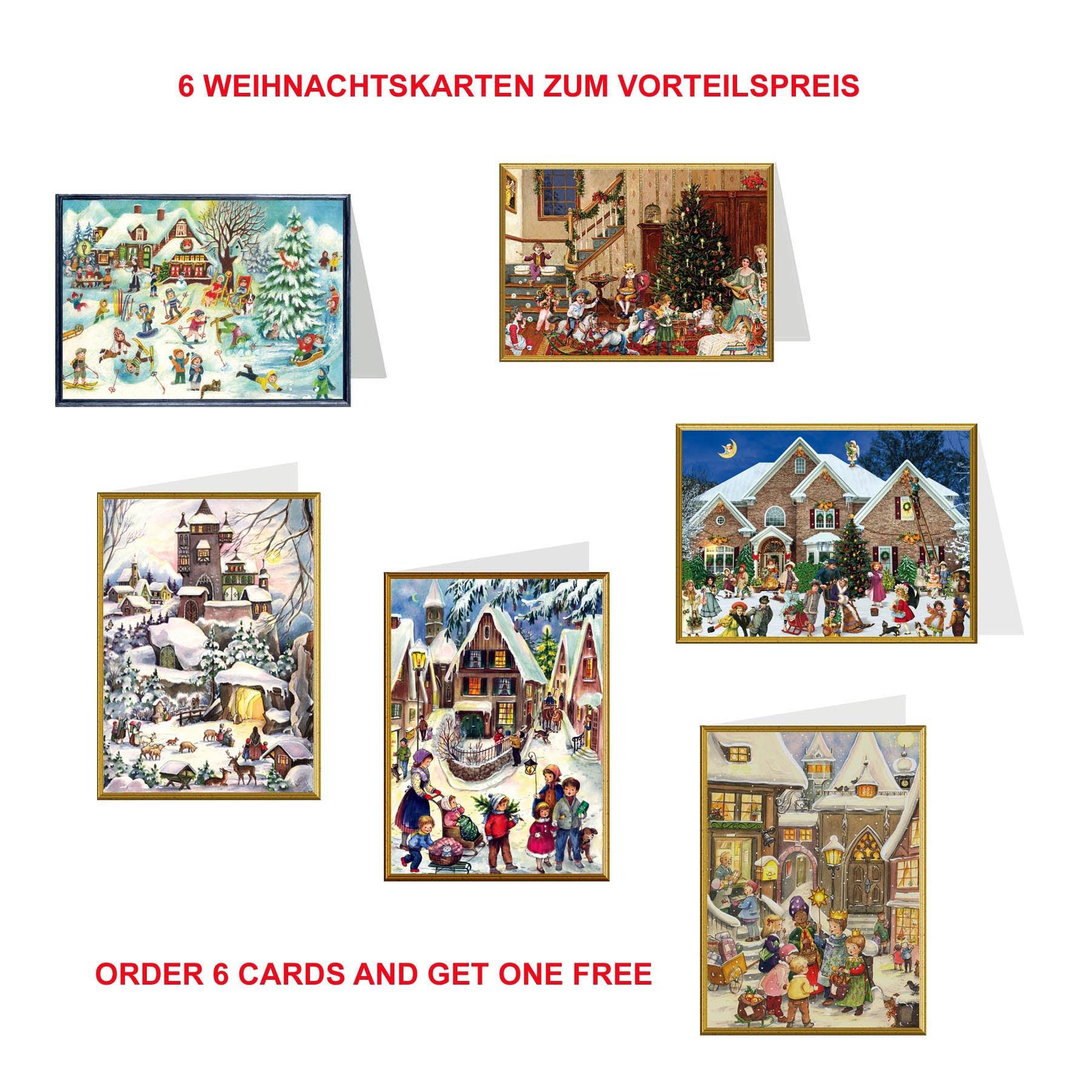 6 Weihnachtskarten sortiert zum Vorteilspreis - Sellmer Adventskalender