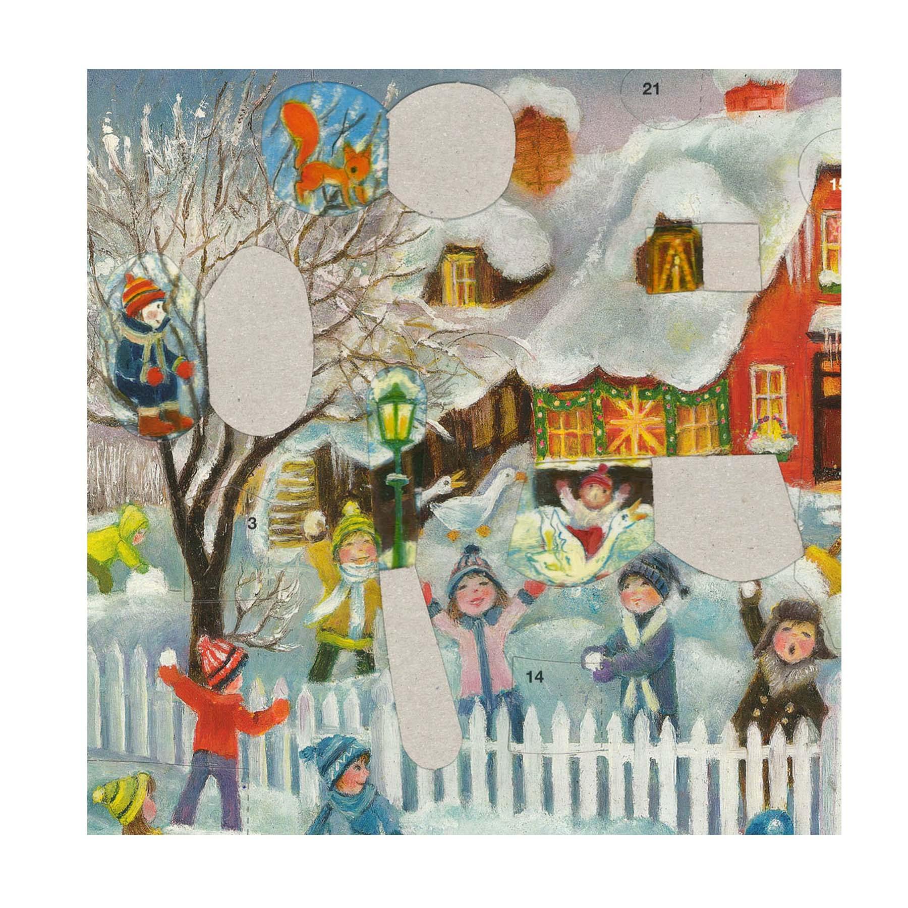 Adventskalender "Schneeballschlacht vor dem Haus" - Sellmer Adventskalender