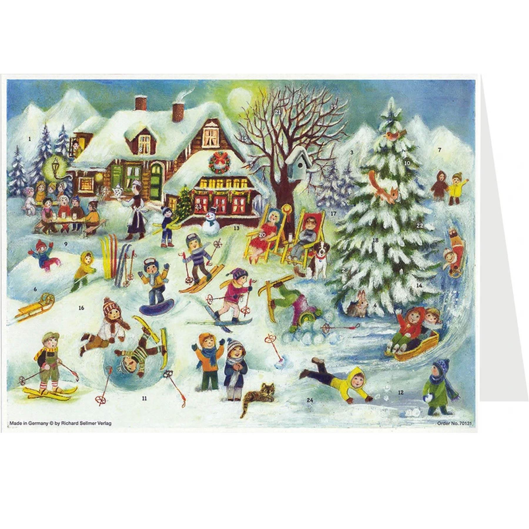Postkarten-Adventskalender "Skihütte" - Sellmer Adventskalender