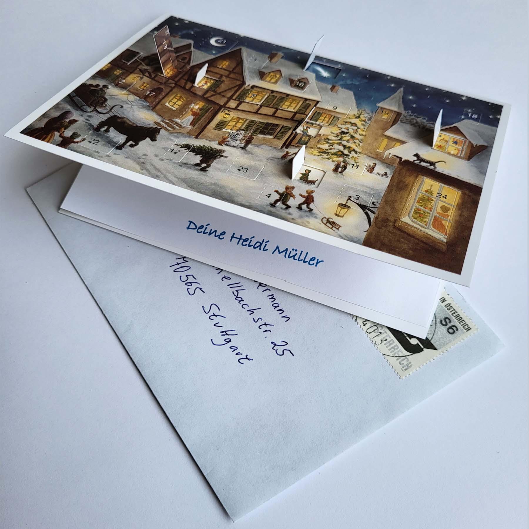 Postkarten-Adventskalender "Weihnachtsabend im Dorf" - Sellmer Adventskalender