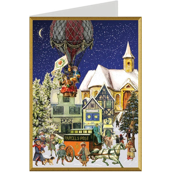Weihnachtskarte "Fahrt im Heißluftballon" - Sellmer Adventskalender