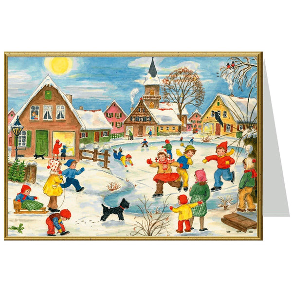 Weihnachtskarte "Kinder spielen im Winter" - Sellmer Adventskalender
