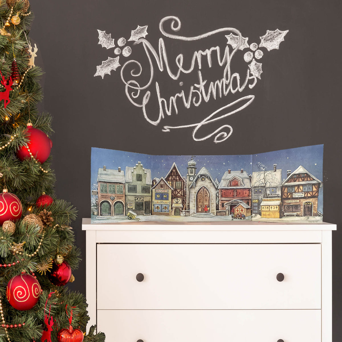 Adventskalender aus Papier "Die kleine Stadt"  - aufgestellt