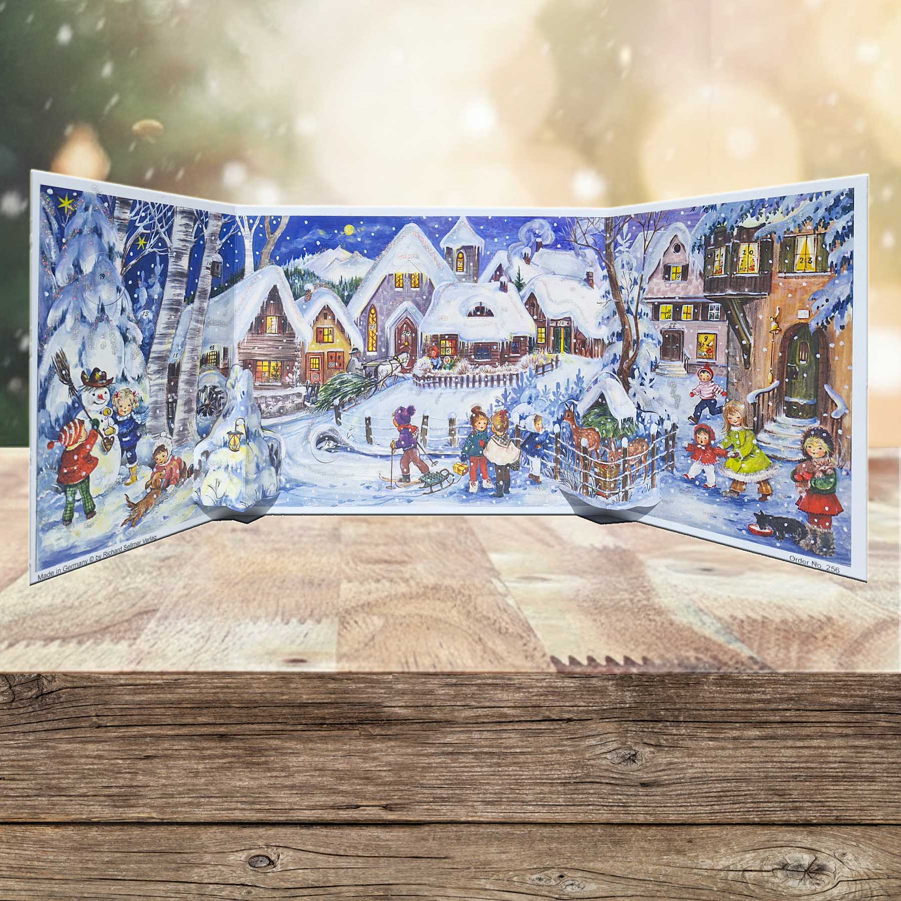 Adventskalender es schneit aufgestellt
