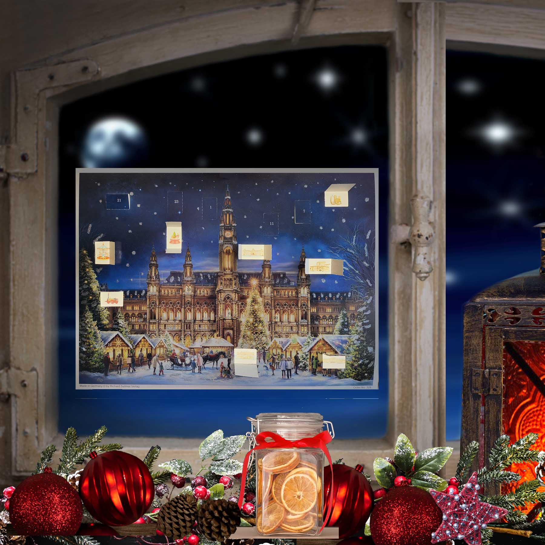 Adventskalender Wien am Fenster hängend