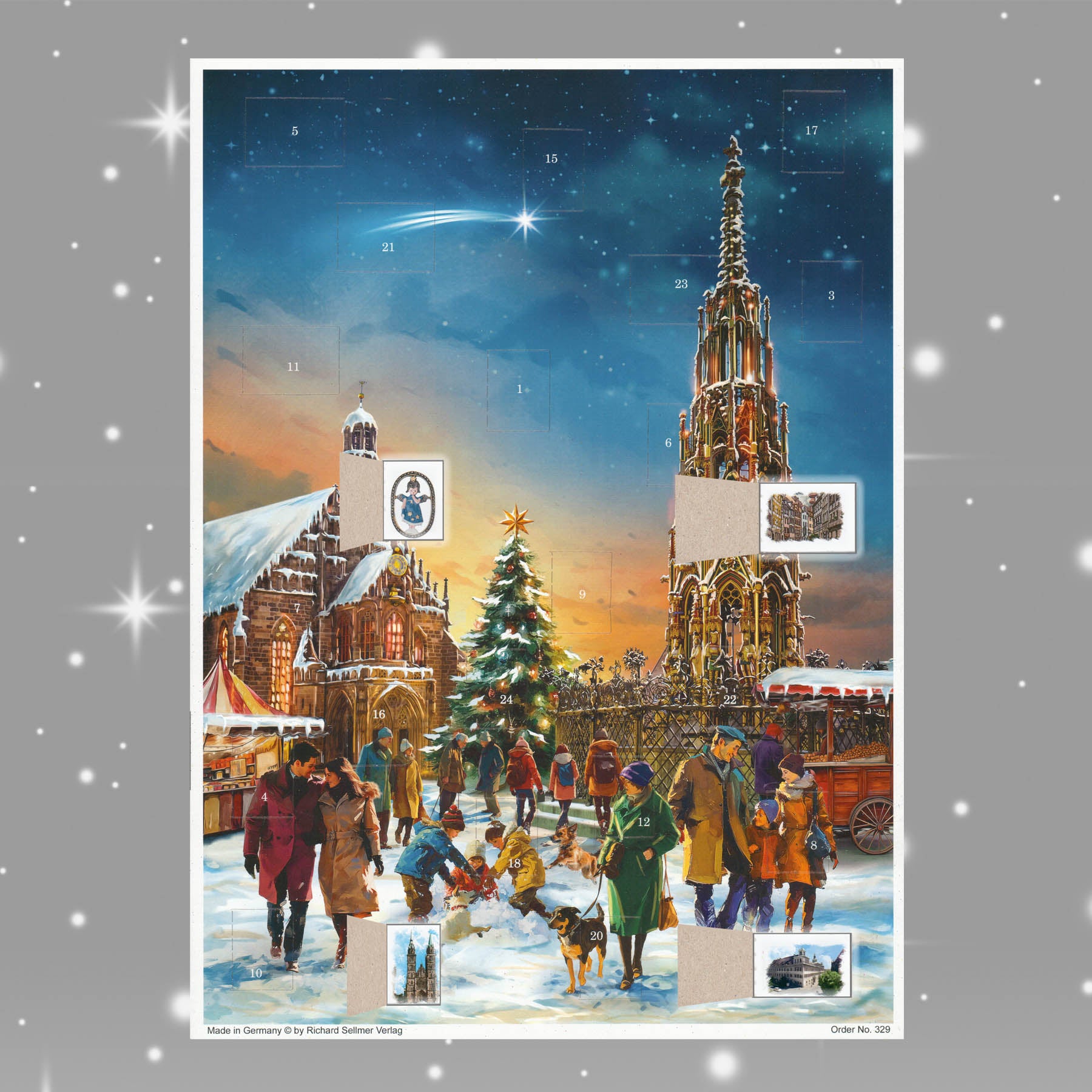 Adventskalender Nürnberg mit einigen geöffneten Türchen