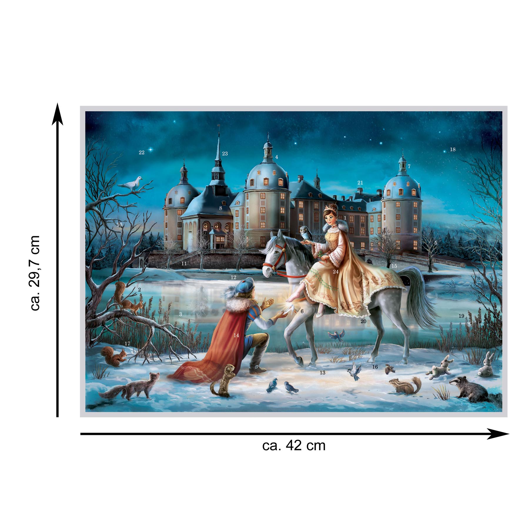 Adventskalender Moritzurg mit Maßangabe