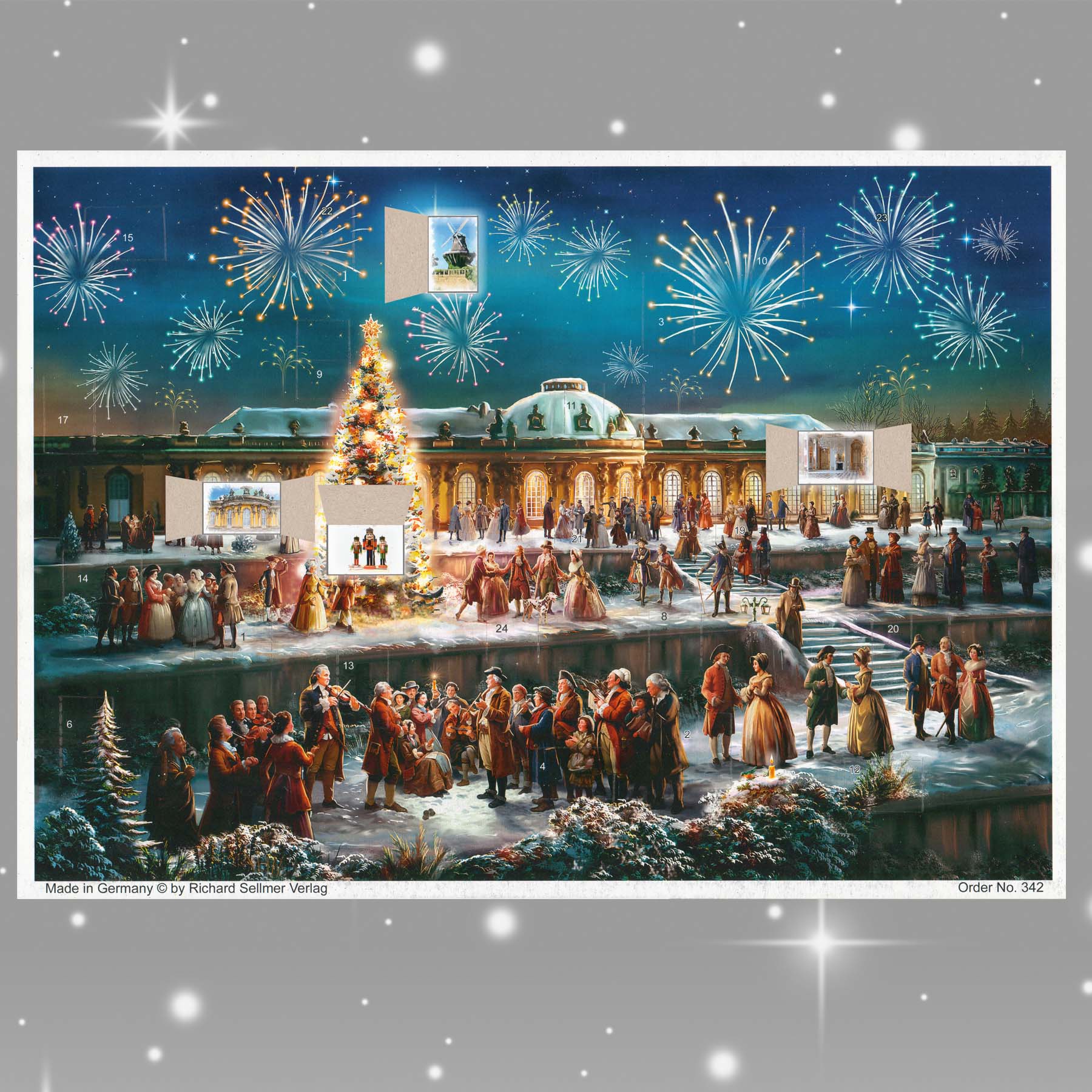 Adventskalender Sanssouci mit einigen geöffneten Türchen