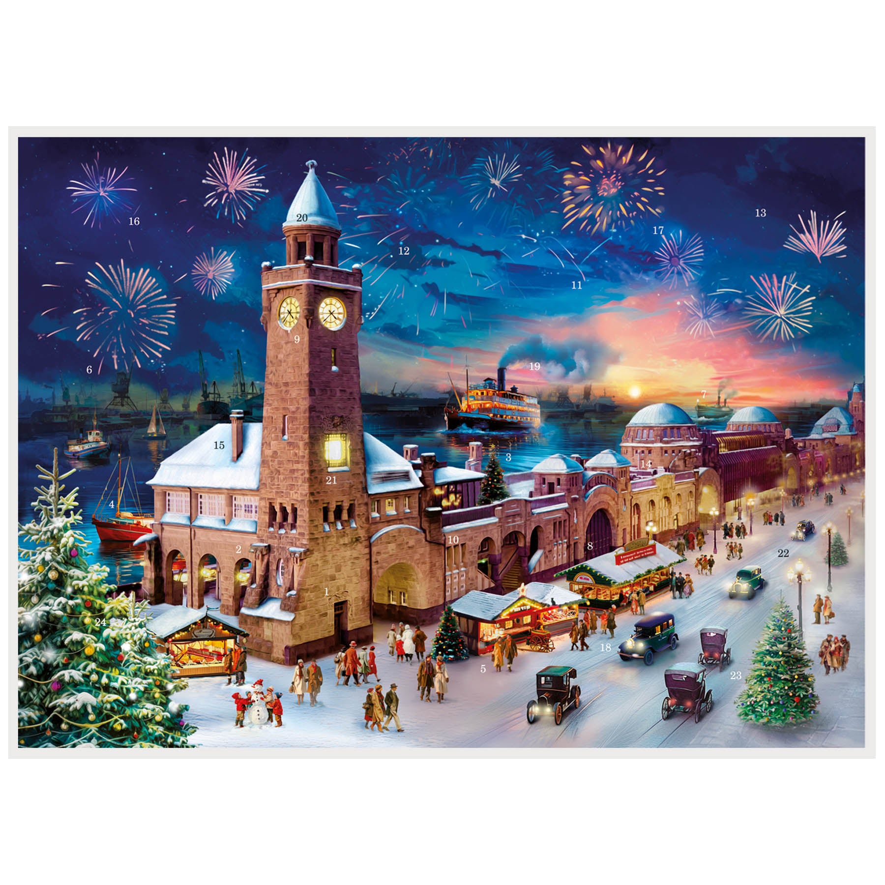 Großformatiger Adventskalender Hamburg Landungsbrücken