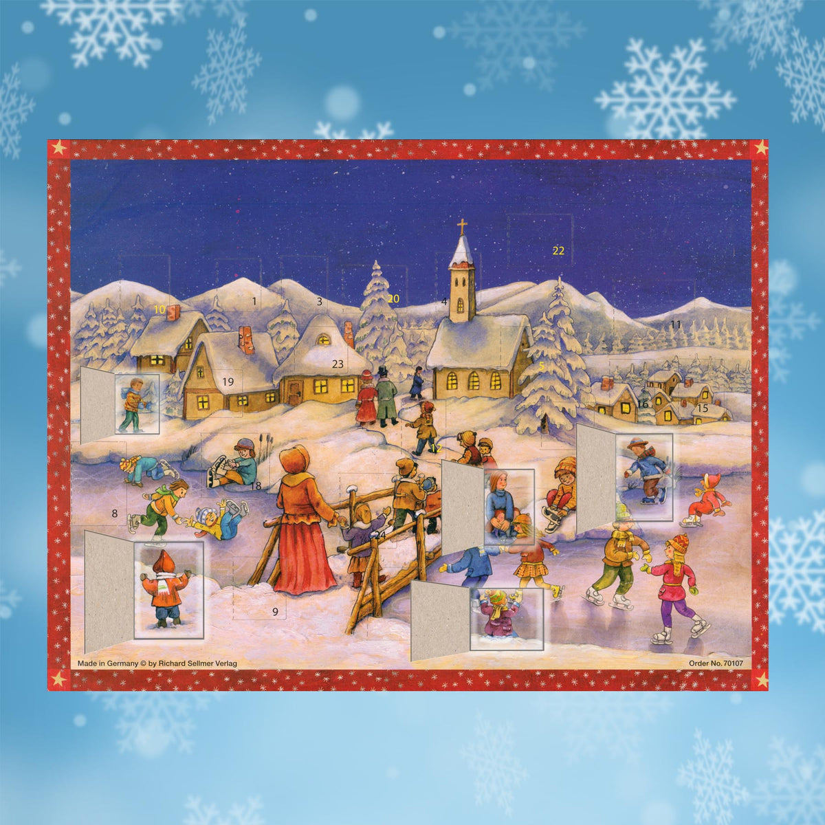 Adventskalender Eislaufen ist toll mit einigen geöffneten Türchen thumbnail