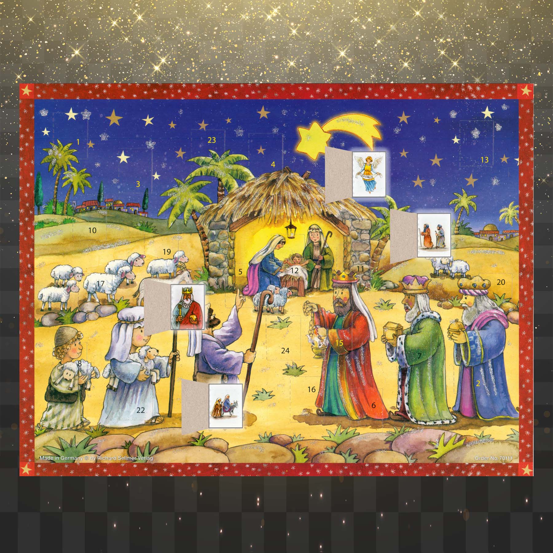 Adventskalender Und sie folgen dem Stern mit einigen geöffneten Türchen