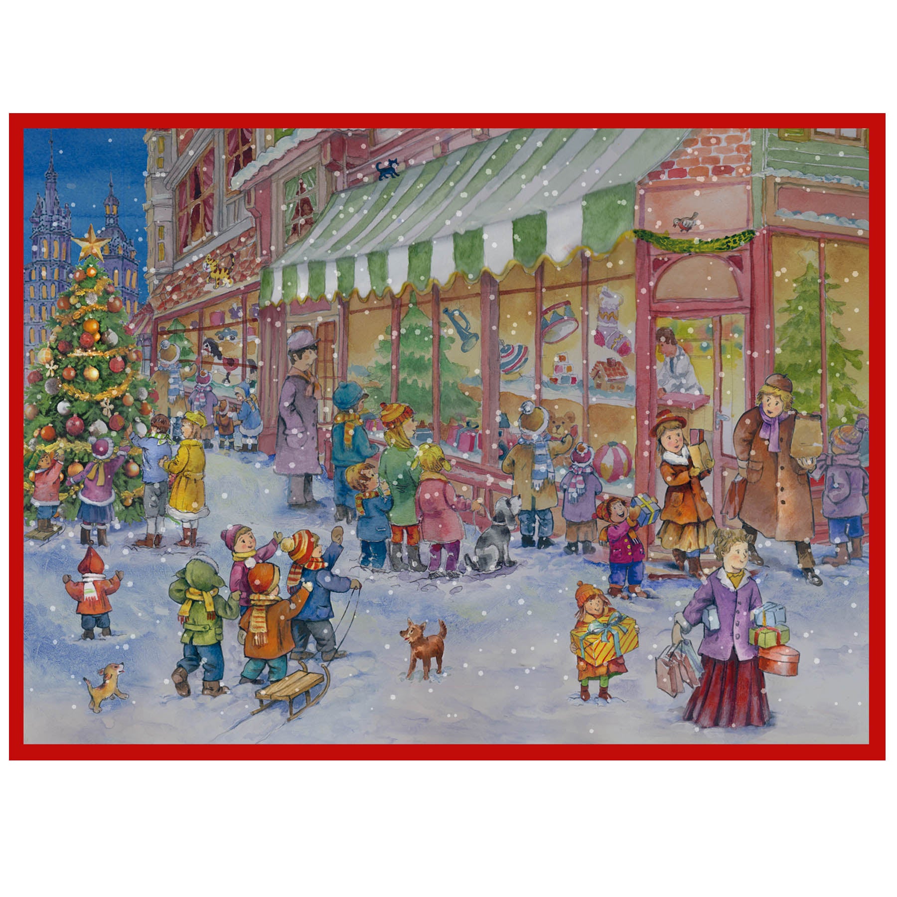 grossformatiger Adventskalender im Spielzeugladeb