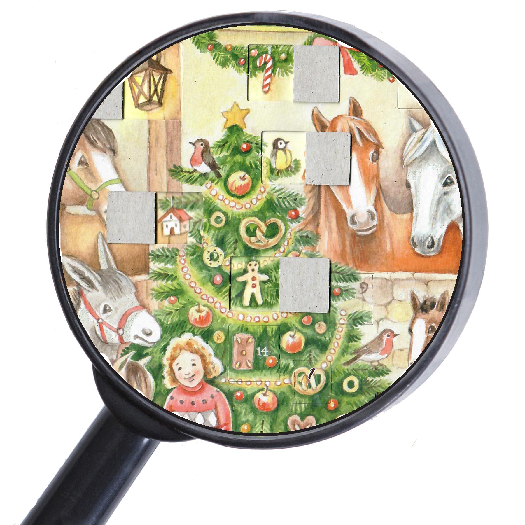 Adventskalender "Am Stall" mit einigen geöffneten Türchen thumbnail