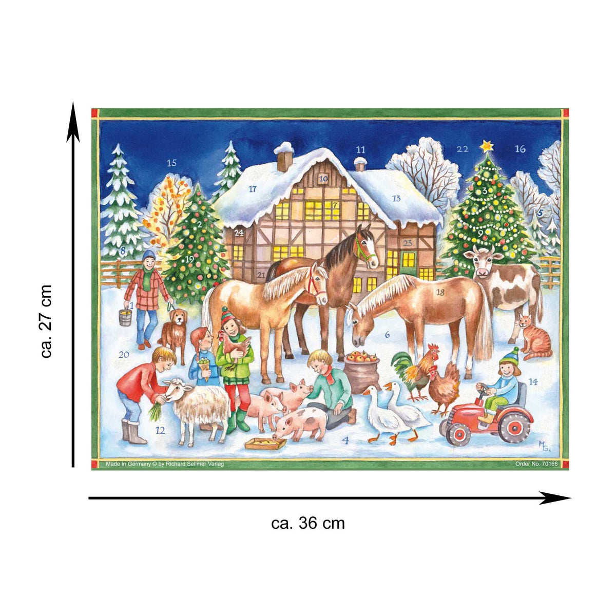 Größenangaben zu Adventskalender "Weihnachten mit den Tieren".