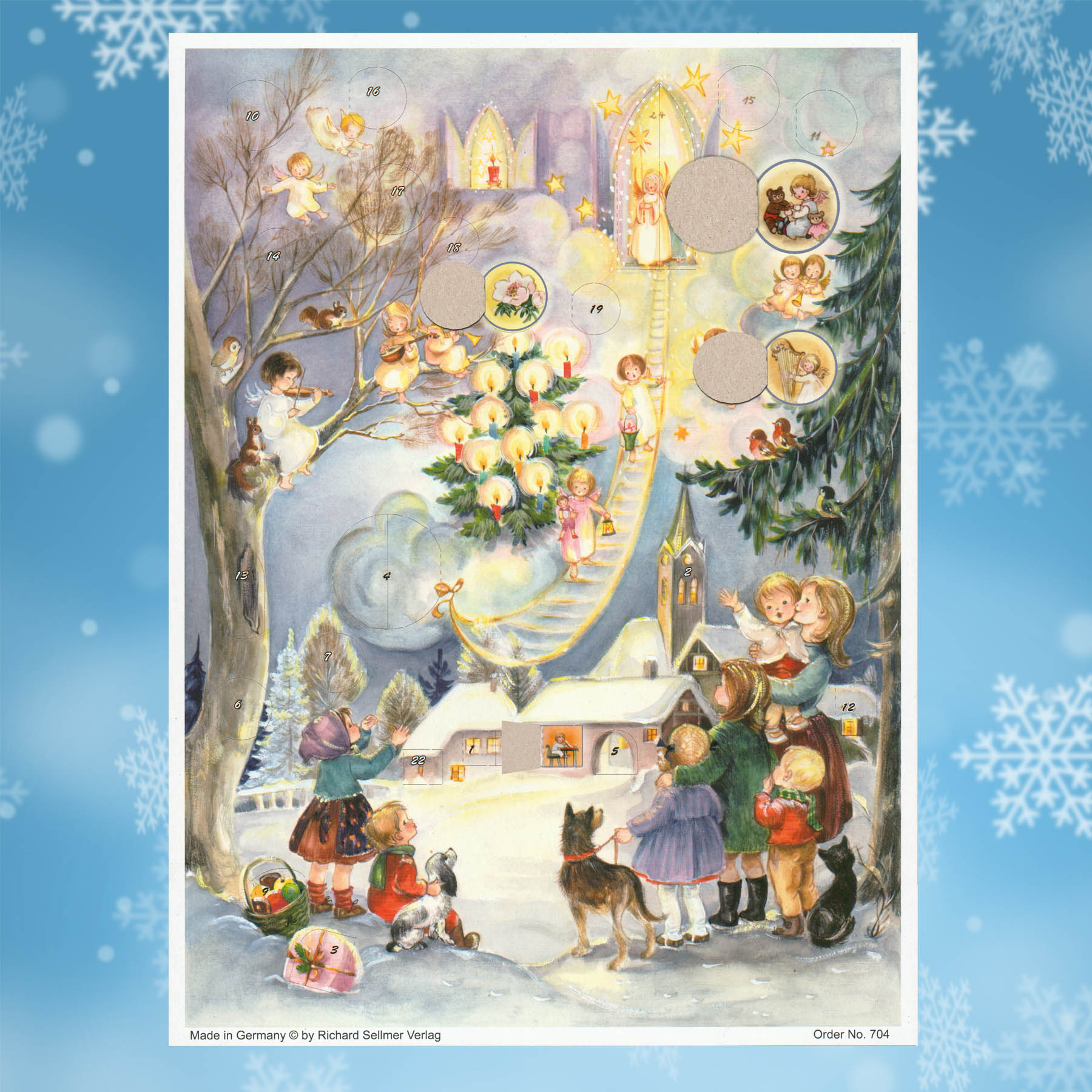 Adventskalender Himmelsleiter mit einigen geöffneten Türchen