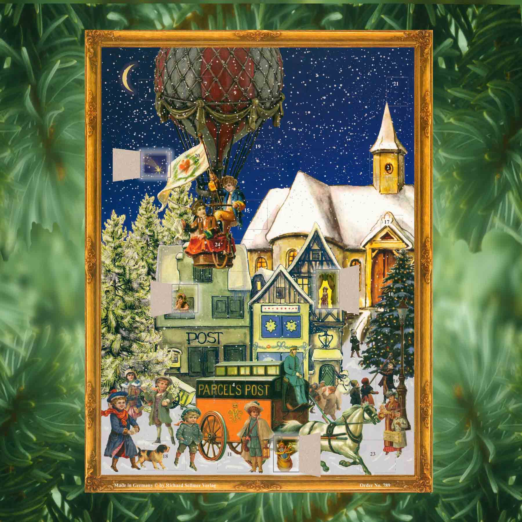 Adventskalender Fesselballon mit einigen geöffneten Türchen
