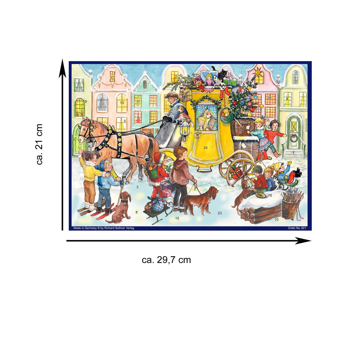 Größenangabe zu Adventskalender eine Postkutsche voller Geschenke