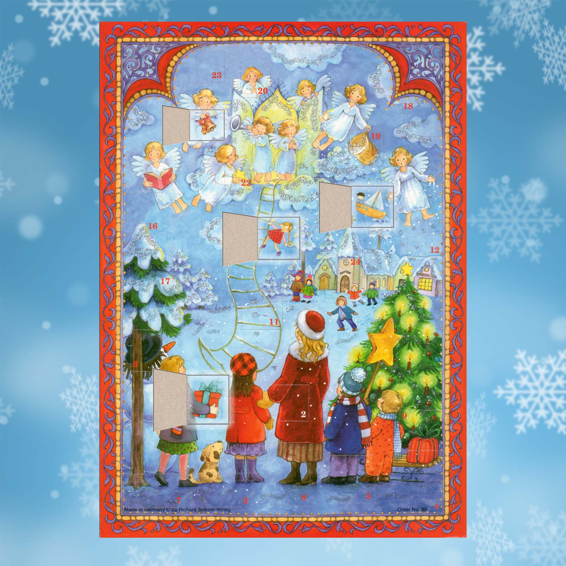 Adventskalender Himmelsleiter mit einigen geöffneten Türchen