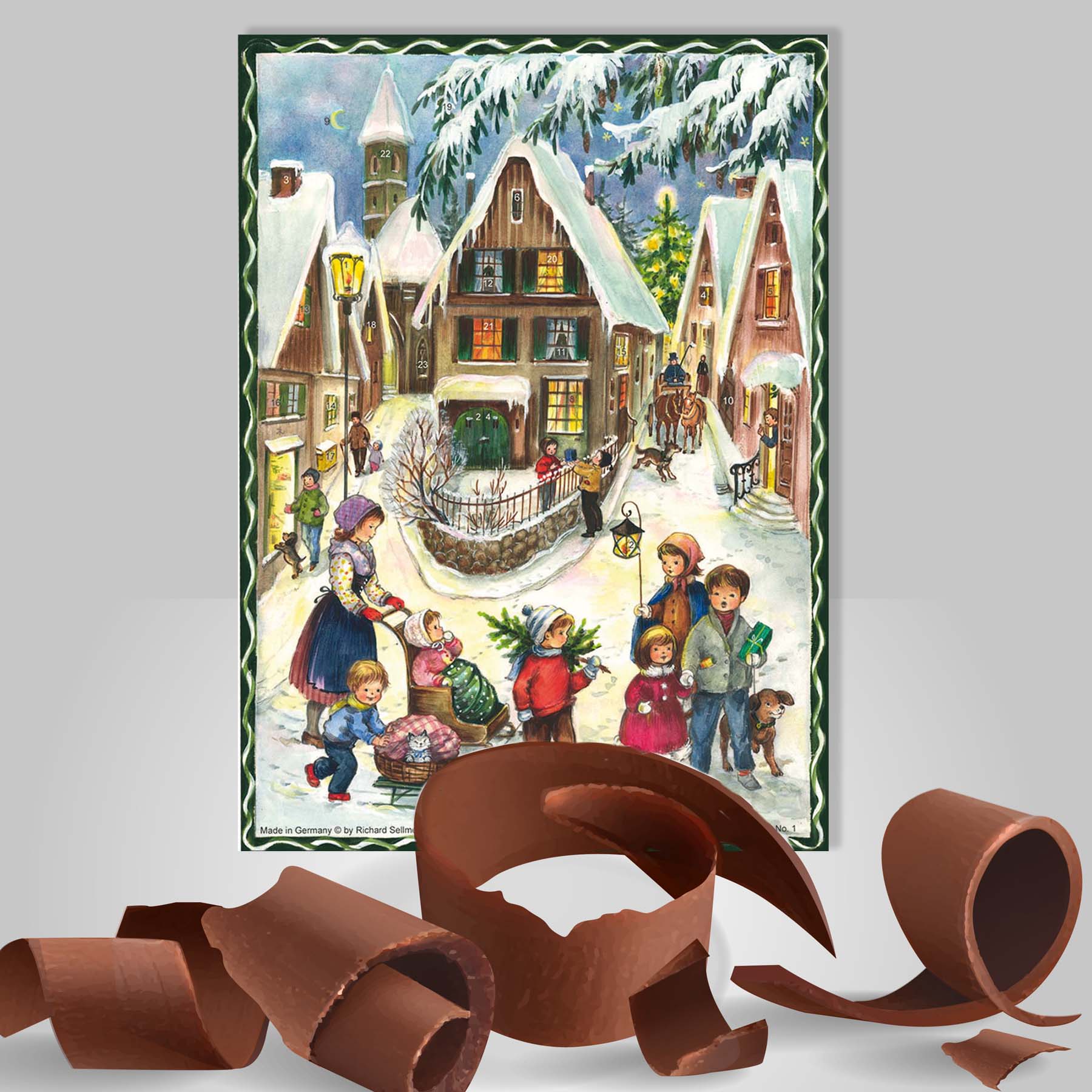 Calendario dell'Avvento al cioccolato „Natale nel villaggio“