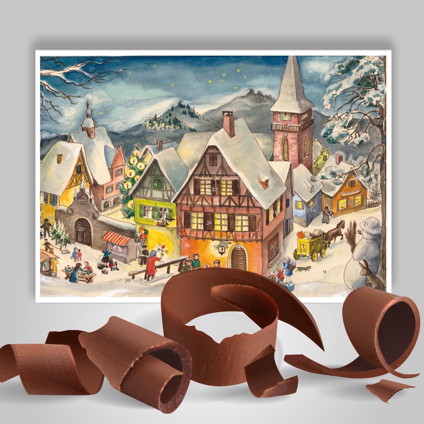 Calendario dell'Avvento di cioccolato "Villaggio innevato"