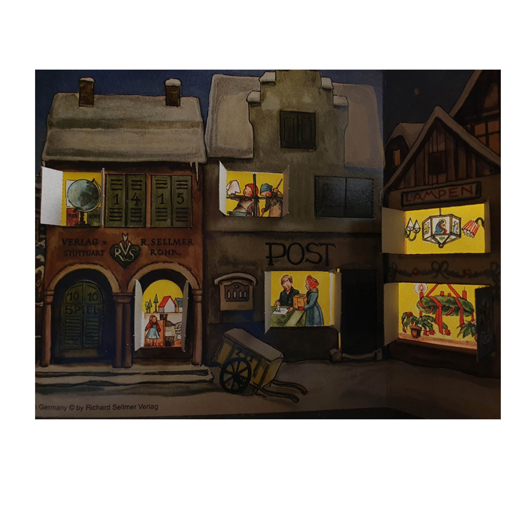 Paper Advent calendar "The little town" from 1946