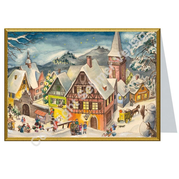 Weihnachtskarte "Verschneites Dorf" - Sellmer Adventskalender