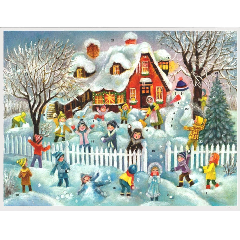 Adventskalender "Schneeballschlacht vor dem Haus" - Sellmer Adventskalender