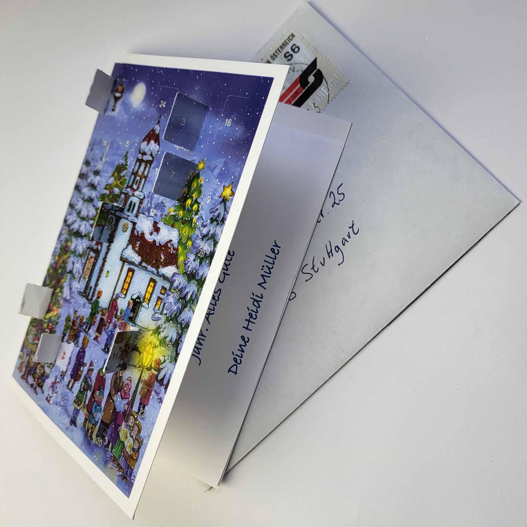 Postkarten Adventskalender "Heilig Abend an der Kirche" - Sellmer Adventskalender