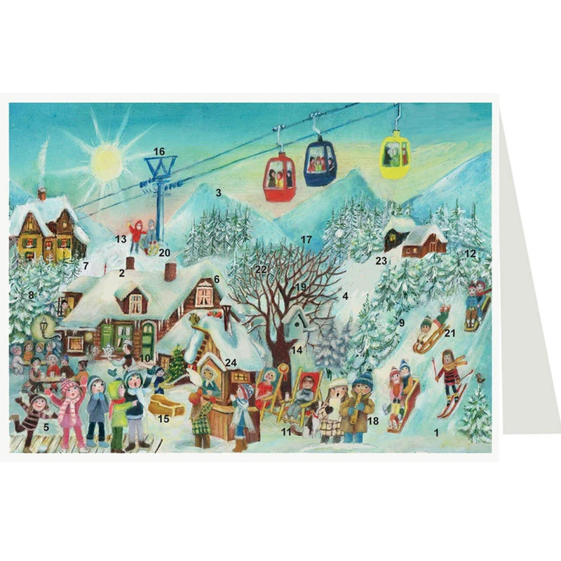 Postkarten-Adventskalender "Im Skigebiet" - Sellmer Adventskalender