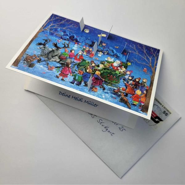 Postkarten-Adventskalender "Schlittenfahrt mit dem Weihnachtsmann" - Sellmer Adventskalender