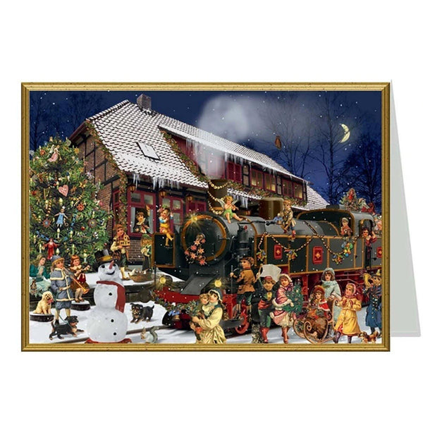 Weihnachtskarte "Der Weihnachtszug fährt ein" - Sellmer Adventskalender