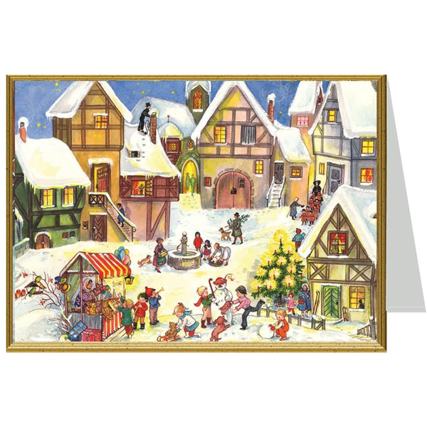 Weihnachtskarte "Weihnachtsmarkt im Dorf" - Sellmer Adventskalender